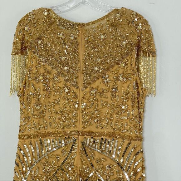 Mac Duggal 4715 Size 10 Embellished Fringe Cap Sleeve Trumpet Gown, Light Gold - Picture 11 of 16